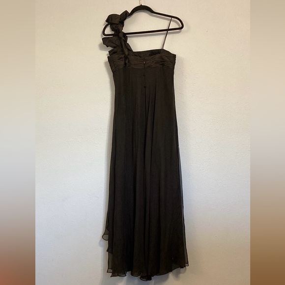 Teri Jon by Rickie Freeman Womens Size 6 Black Maxi Dress 100% Silk Gown Rosette - Picture 4 of 12